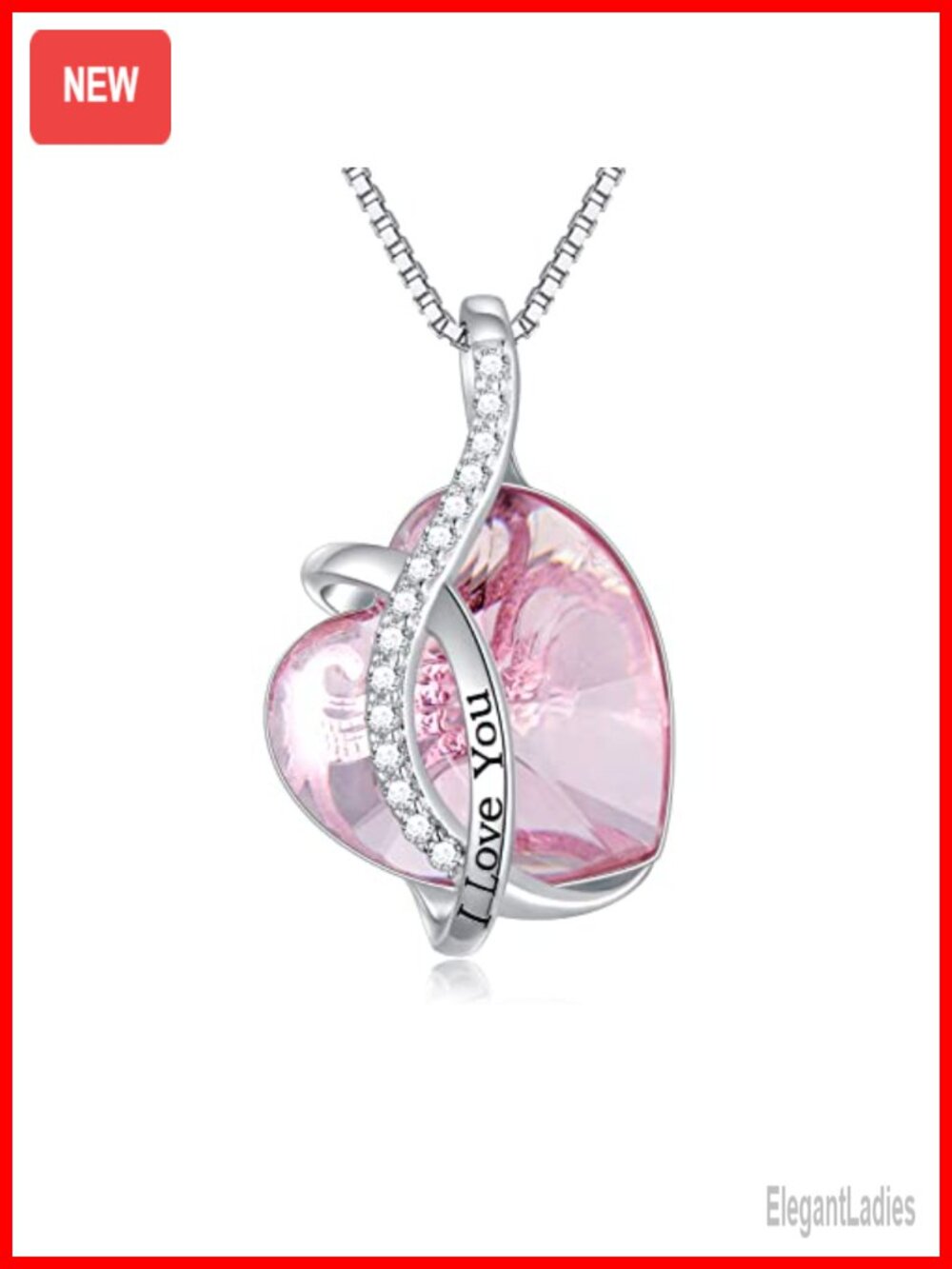 Sterling Silver I Love You Heart Pendant Necklace Crystal 18"